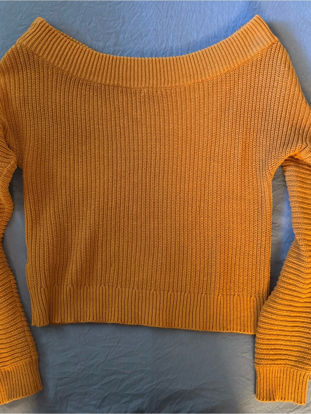 Guess Off-the-Shoulder Cropped Knit Sweater in orange/rust